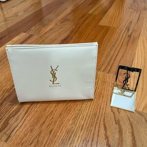 Yves Saint Laurent White and Gold Cosmetic Bag and Mirror